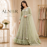 Mint Green Pearl Embroidered Maxi – Luxury Net & Ruffle Ensemble ✨💚