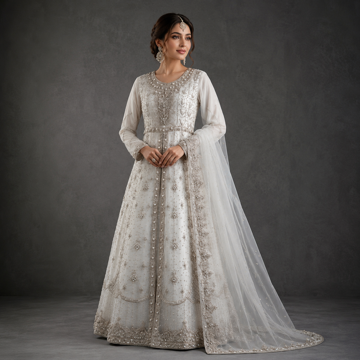 Pearl White Handwork Maxi – Luxury Net Ensemble ✨