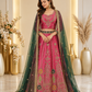 Royal Pink & Emerald Green Embroidered Mehndi Lehenga